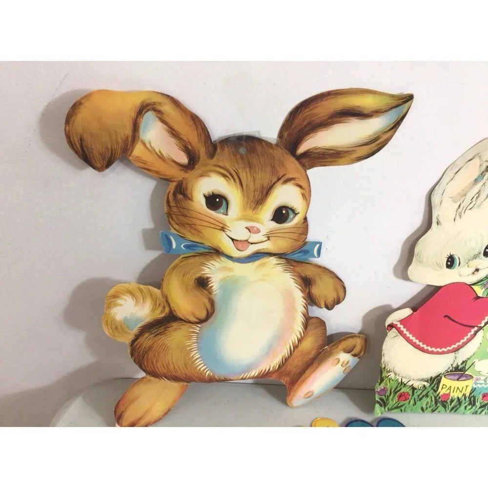 Vintage Easter Rabbit Die Cut Cutout Decorations Lot of 6
